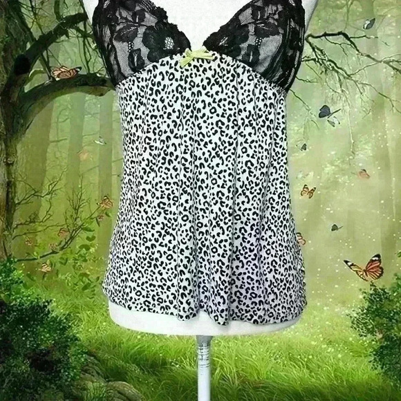 Y2k 90s Victoria’s Secret Black/White Leopard Print Tank Size L - Picture 3 of 9